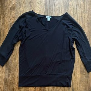 DKNY Black Blouse with Sheer, 3/4 Length Sleeves